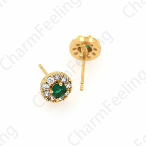 18K Gold Filled Pierced Earrings, Round Earrings, Micropavé CZ Earring Accessories, Earring Charm, DIY Earring Accessories,7.5mm
