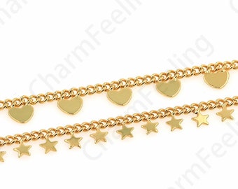 1 Meter,Heart Chain, Star Chain,Heart Chain,Rectangular Chain,18K Gold Filled Cuban Chain,Bulk Chain,DIY Jewelry Supplies