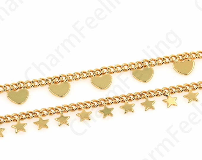 1 Meter,Heart Chain, Star Chain,Heart Chain,Rectangular Chain,18K Gold Filled Cuban Chain,Bulk Chain,DIY Jewelry Supplies