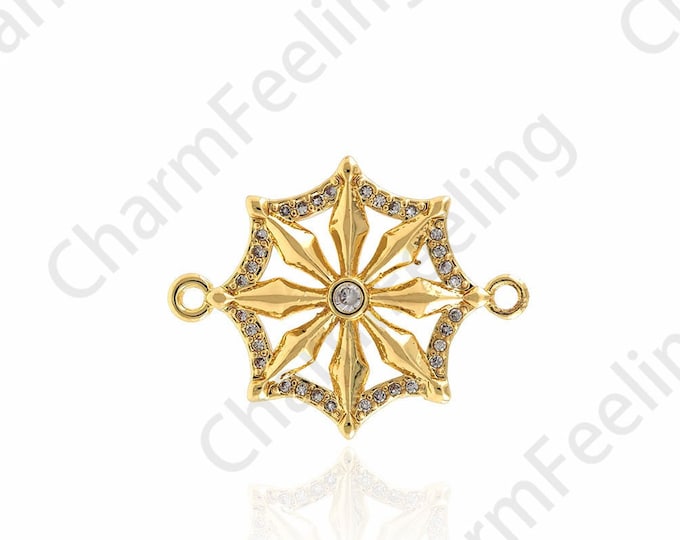18K Gold Filled Circular Connector, Polaris Connector, Micro-paved CZ Star Connector, Polaris Charm, DIY Jewelry Accessories, 24.5x19x2mm