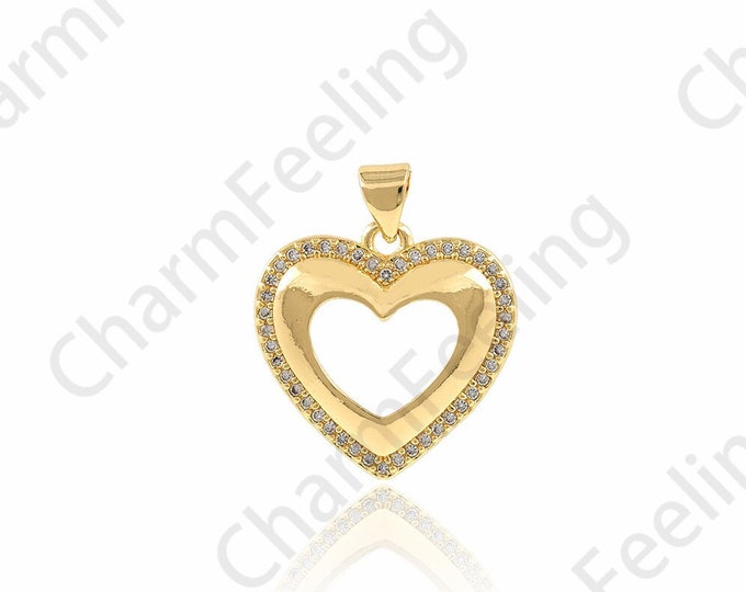 18K Gold Filling Gold Heart-Shaped Pendant, Heart-Shaped Necklace, Metal Heart Pendant, Heart Charm, LOVE Necklace 20.5x25x3.6mm