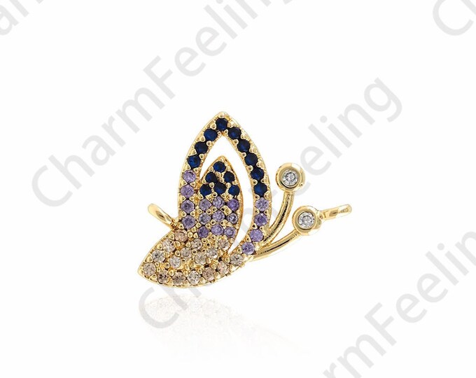 Butterfly Connector,Butterfly Charm,Micro-paved CZ Animal Connector, 18K Gold Filled Flight Connector,DIY Jewelry Accessories, 13x14.5x1.8mm