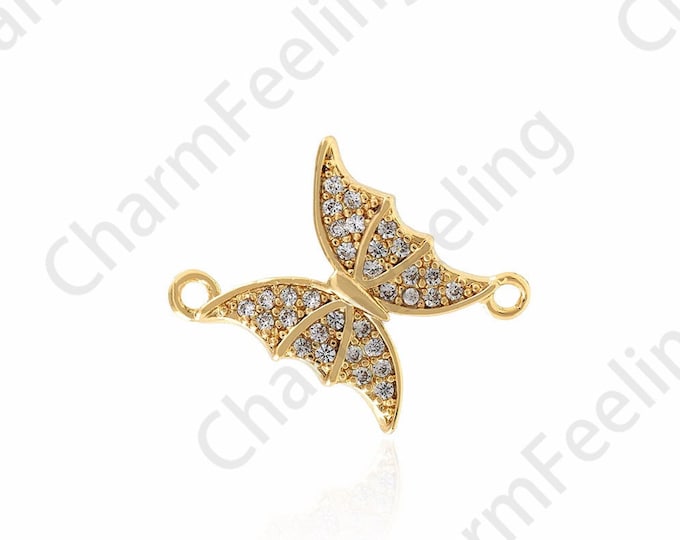 Insect Connector, Micro-pavé CZ Butterfly Connector, Animal Charm, 18K Gold Filled Bracelet Connector, DIY Jewelry Accessories, 14x19x2.5mm