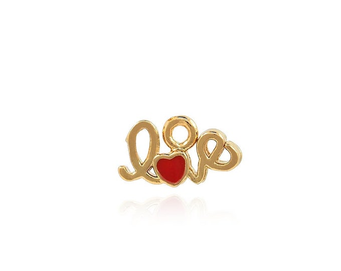 LOVE Charm, Love Necklace, 18K Gold Filled Enamel Charm, Heart Pendant, Letter Charm, DIY Jewelry Supplies, 4x8x1mm