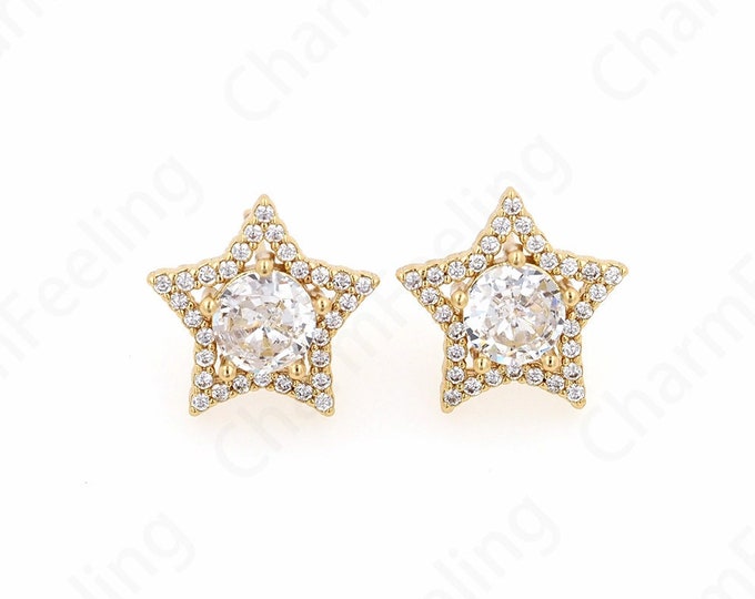 1 pair,18K Gold Filled Star Hollow Earrings, Starburst Earrings, Star Line Earrings, Star Charm, DIY Jewelry Accessories 13x13x4mm