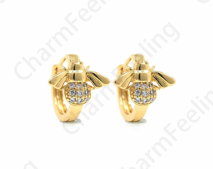 1 pair,Bee Stud Earrings, Insect Earrings, Insect Studs, Bee Studs, Gold Earrings, Bee Earrings  13.5x15x12.8mm