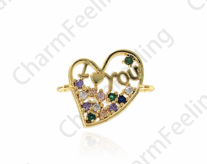Micropaved CZ Love Connector, Heart-Shaped Connector,Love Charm,18K Gold Filling Oblique Heart Charm,DIY Jewelry Accessories,17.5x15x2mm