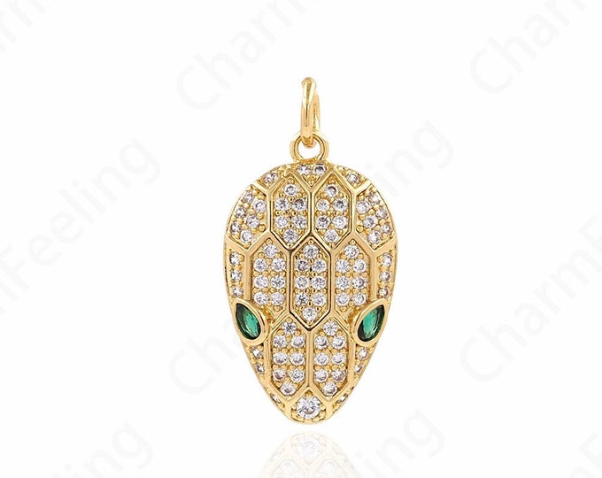 Snake Necklace, Micropavé CZ Gold Snake Pendant, 18K Gold Filled Snake Pendant, Gold Snake Necklace, Snake Pendant, 24.2x12.5x3mm