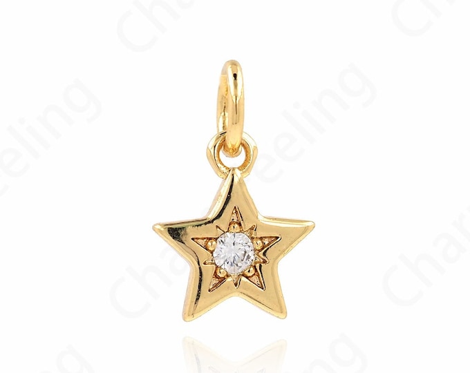 Micropavé CZ Star Pendant, Star Jewelry,18K Gold Filled Polaris Pendant,Star Charm, DIY Jewelry Making Accessories 13x8.5x1.6mm