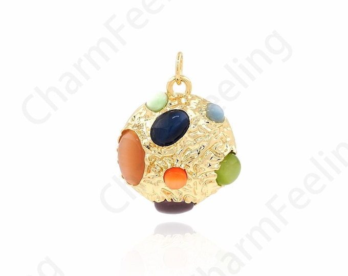 3D Ball Pendant, Micropavé CZ Puffed Ball Charm, Ball Necklace, 18K Gold Filled Ball Jewelry, Gift For Her,DIY Jewelry Supplies, 24x18.5x7mm