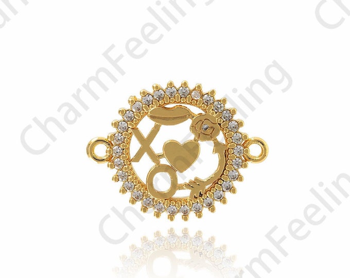 Coin Connector,Micropave CZ Lucky Connector,18K Gold Filled Circular Connector,Coin Charm,Lucky Charm,DIY Jewelry Accessories,24.5x19x2.5mm