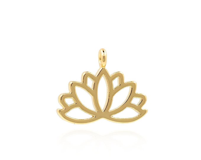 Lotus Pendant, 18K Gold Filled Flower Charm, Lotus Necklace, Plant Charm, DIY Jewelry Accessories, 10x12.5x1.2mm