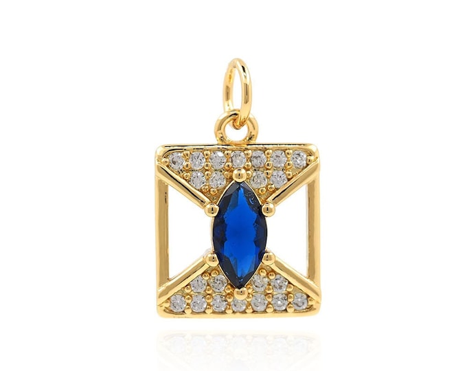 1 pcs,Rectangular Eye Pendant, 18K Gold Filled Eye Charm, Greek Eye Charm, DIY Jewelry Making Accessories 19x12x4.5mm