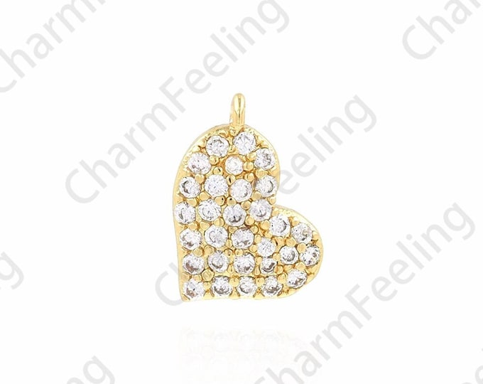 Micropavé CZ Love Necklace,Love Charm, Heart Pendant, 18K Gold Filled Heart Charm, DIY Jewelry Accessories, 10.5x7.7x2.2mm