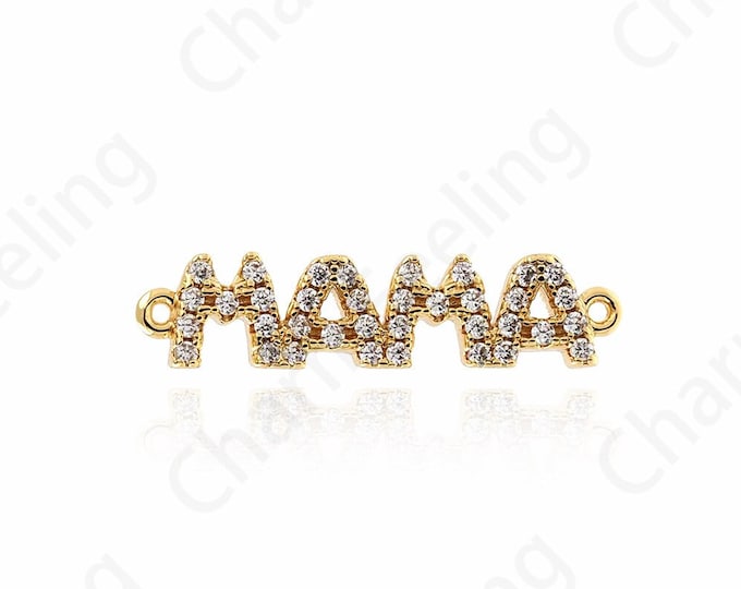 18K Gold Filled Mama Connector Cubic Zirconium Hydroxide Bracelet Necklace Charm, Mother's Day Gift  23x5.3x2mm