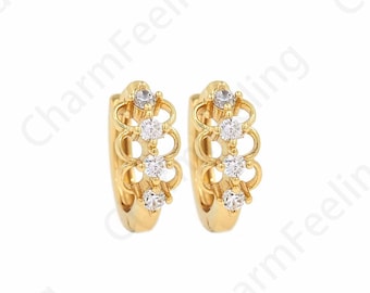 Micropaved CZ Gold Earrings,Filigree Earrings,18K Gold Filled Round-Shaped Earrings,Dainty Earrings,A Gift For Her,12.5x15x5.5mm