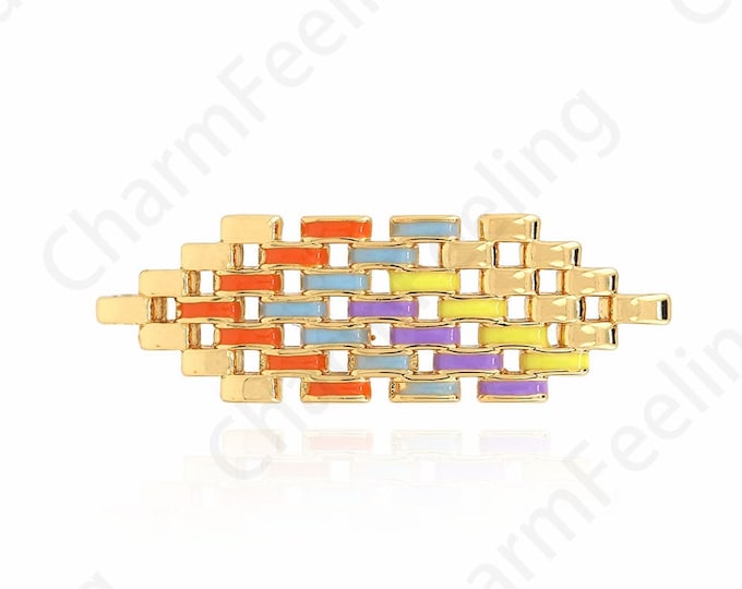 Pixel Connector, Enamel Charm,18K Gold Filled Rectangle Connector,Bracelet Connector,Necklace Connector,DIY Jewelry Supplies, 9.5x29.5x1.6mm