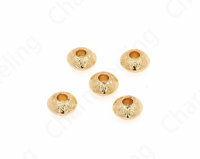 10 PCS Round Beads, String Beads, Bracelet Beads, 18K Gold Filled Flat Beads, Large Hole Beads, DIY Jewelry Supplies, 5.5x3mm