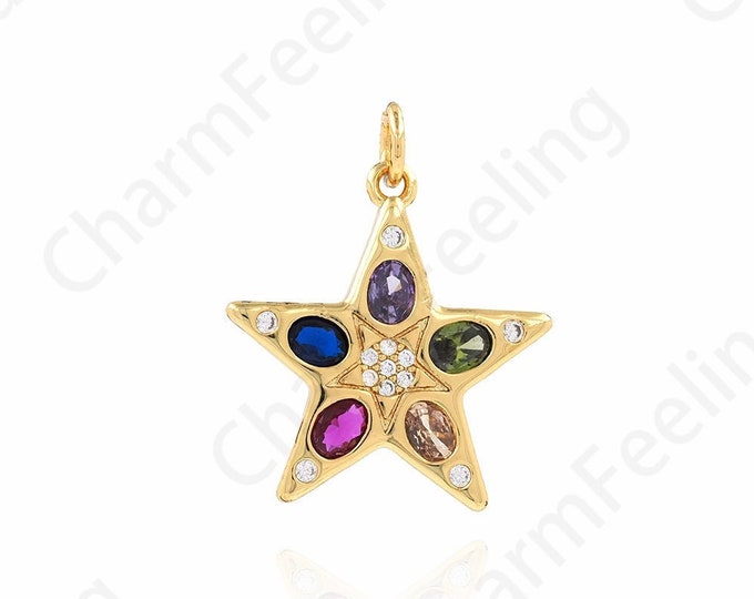 Micropavé CZ Star Charm, Dainty Pendant,Celestial Charm, 18K Gold Filled Star Jewelry, Pentagram Pendant, DIY Jewelry Supplies,20x23x2mm