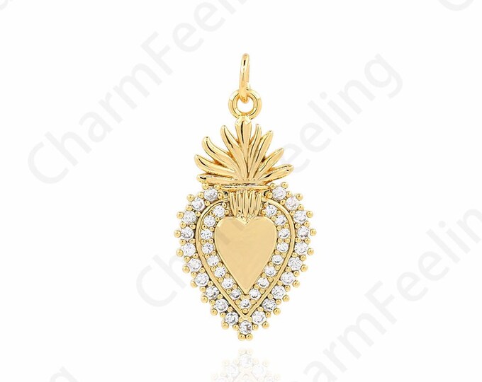 Micropavé CZ Love Charm, Heart Pendant, 18K Gold Filled Heart Necklace, Love Necklace, DIY Jewelry Supplies, 29x14.5x2.7mm