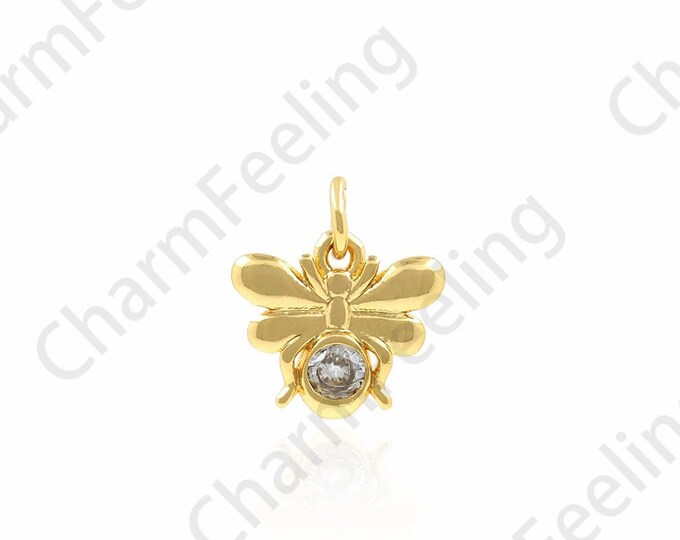 Butterfly Pendant, Micropavé CZ Flying Necklace, 18K Gold Filled Butterfly Necklace, Insect charm, DIY Jewelry Accessories, 10.5x11.5x1.7mm