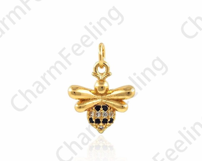 18K Gold Filled Animal Necklace, Bee Pendant, Insect Necklace, Micropavé CZ Bee Charm, Animal Charm, DIY Jewelry Accessories,13x16.5x3mm