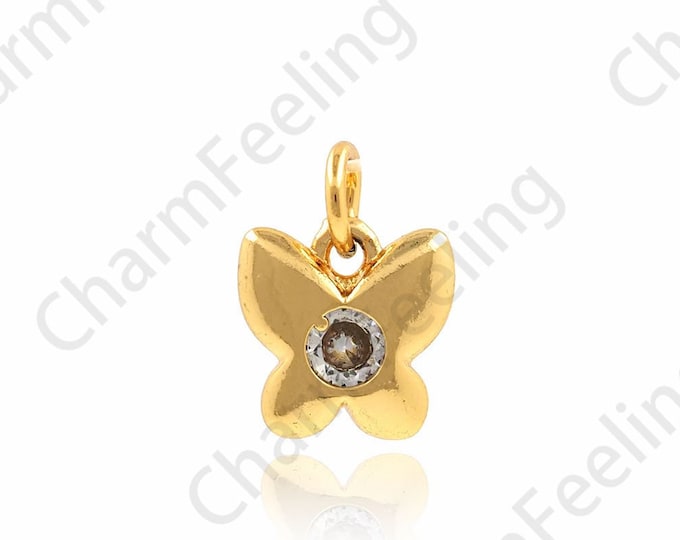 Butterfly Charm, 18K Gold Filled Butterfly Pendant, Micropavé CZ Flying Necklace, Insect Charm, DIY Jewelry Accessories, 7.5x10x2mm