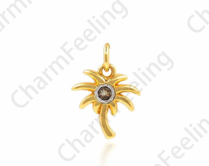 18K Gold Filled Tree Of Life Pendant,Micropavé CZ Plant Necklace,Tree Pendant,Palm Tree Charm,DIY Jewelry Making Accessories,9.5x12.5x2.3mm