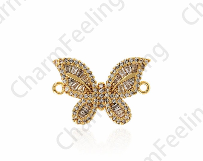 Butterfly Connector,Butterfly Charm,Micropaved CZ Butterfly Connector,18K Gold Filled Insect Connector,DIY Jewelry Accessories,22.5x15x2.2mm