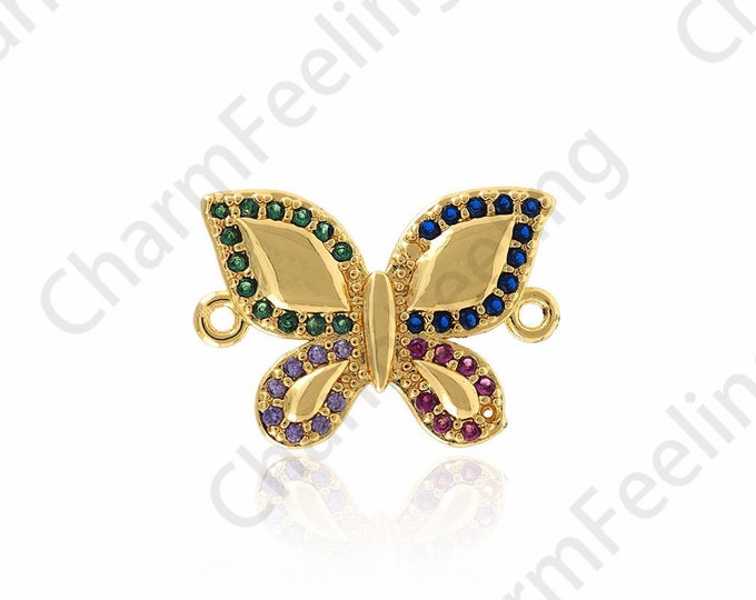 Micropaved CZ Butterfly Connector,Butterfly Connector,Butterfly Charm,18K Gold Filled Insect Connector,DIY Jewelry Accessories,22x15.5x2.5mm