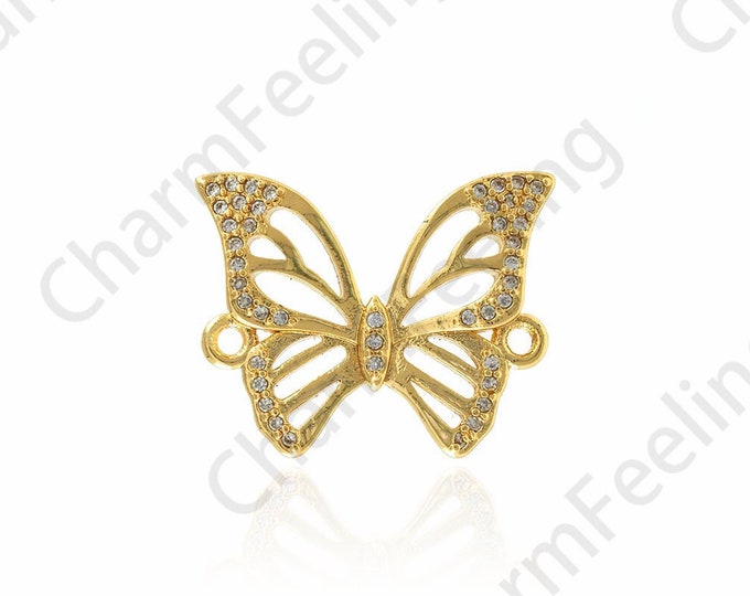 18K Gold Filled Insect Connector,Micropaved CZ Butterfly Connector,Butterfly Connector,Butterfly Charm,DIY Jewelry Accessories,21x17x2.5mm