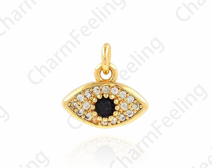 Micropavé CZ Lucky Eye Necklace, Devil's Eye Pendant, Eye Charm, 18K Gold Filled Eye Necklace, DIY Jewelry Supplies, 10.5x10x3.3mm