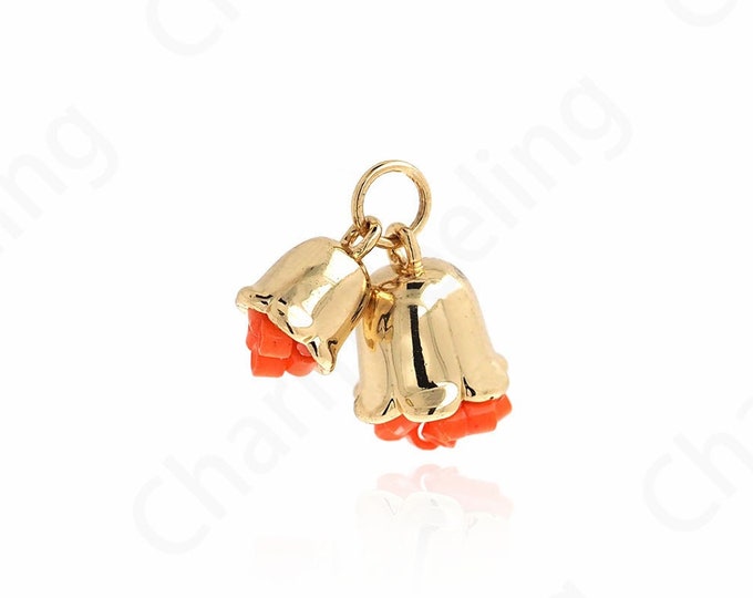 Bell Pendant, 18K Gold Filled Flower Charms, Flower Necklace, Bell Charms, Christmas Charms, DIY Jewelry Supplies, 14.5x16x9mm