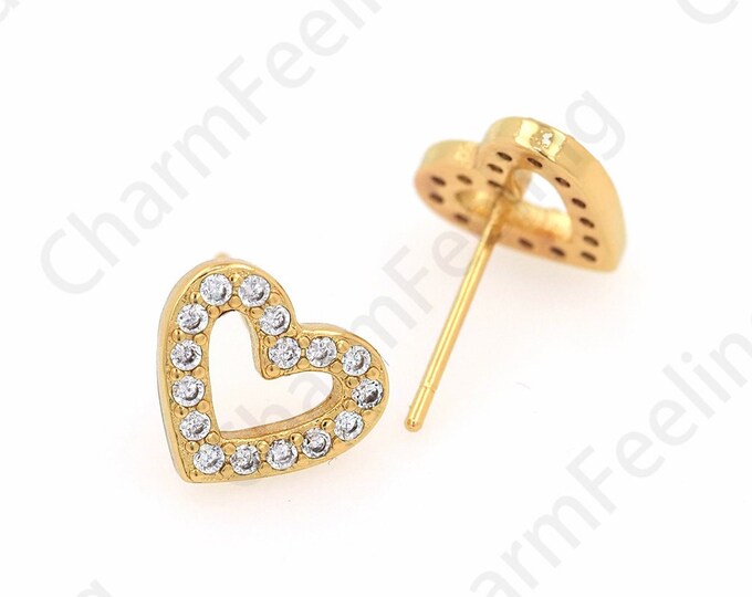 1 Pair,Heart-Shaped Earrings, Micropaved CZ Love Earrings,Love Charm, 18K Gold Filled Love Earrings, A Gift For Her,9x10.5mm