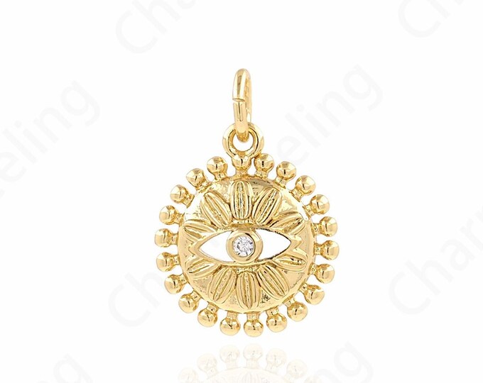 Micropavé CZ Coin Pendant, Eye Charm,Eye Necklace, 18K Gold Filled Round Eye Pendant, DIY Jewelry Accessories, 17.3x12.4x2.5mm