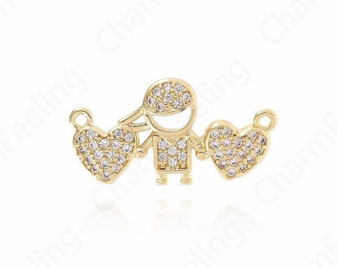 Dainty Child Pendant, Boy Pendant,Micropavé CZ Heart Pendant, Heart Necklace,18K Gold Filled Love Necklace, Charm of Love,13.5x24.5x2.5mm