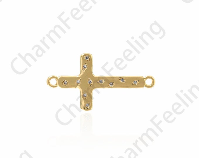 Cross Connector, Micro-pavé CZ Religious Connector, Christian Connector, Cross Charm, DIY Bracelet Necklace Accessories, 26x14x1.5mm
