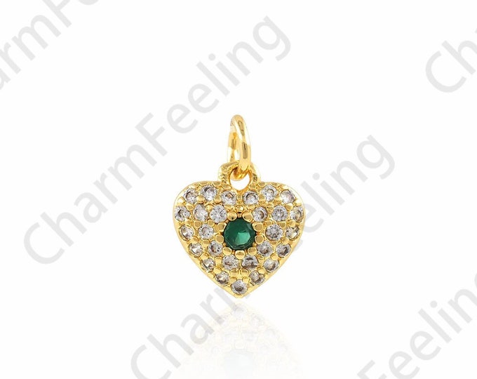 Love Pendant,Love Charm, Micropavé CZ Heart Pendant, 18K Gold Filled Love Necklace, Gift for Her, DIY Jewelry Accessories,8x11x2.3mm