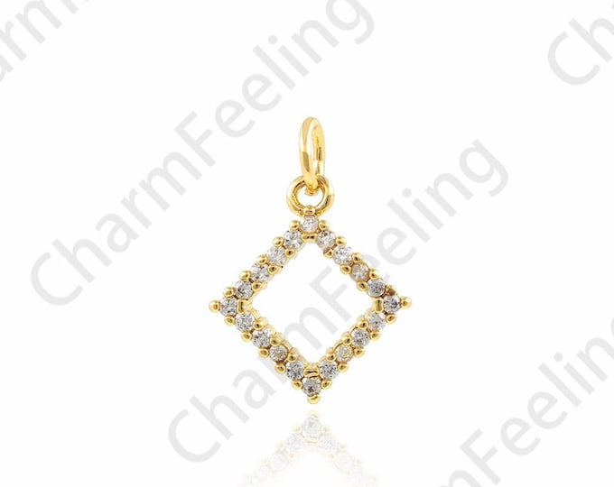 Micropavé CZ Rectangular Pendant, 18K Gold Filled Square Necklace, Hollow Charm, Used for DIY Jewelry Making Accessories, 13x18x2mm