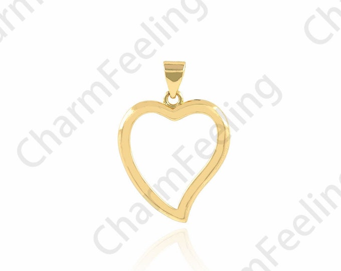 Hollow Heart Pendant, Line Heart Charm, 18K Gold Filled Oblique Heart Necklace, Hollow Charm, DIY Jewelry Accessories, 18.5x26x2.3mm