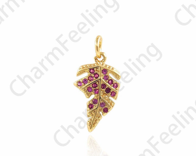 Branch Pendant, 18K Gold Filled Branch Necklace, Plant Pendant, Micropavé CZ Plant Charm, DIY Jewelry Accessories, 8.5x17.5x1.6mm