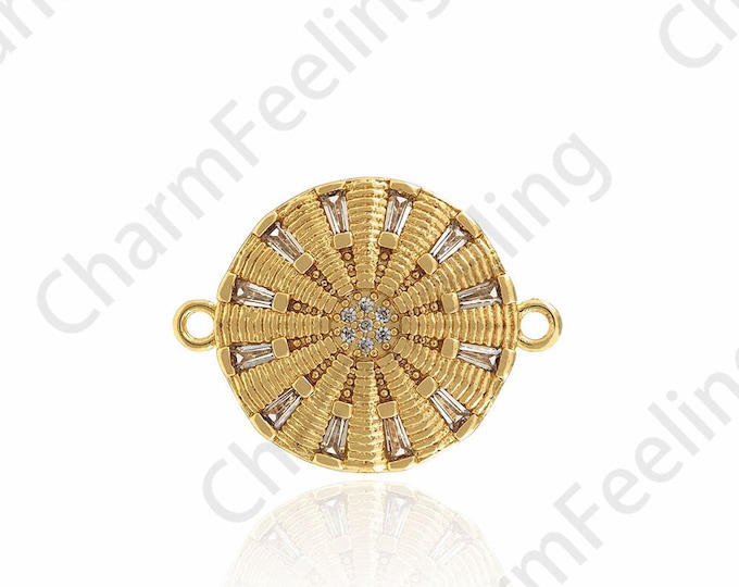 Micropavé CZ Circle Charm,Round Charm Connector,Bracelet Necklace Jewelry Connector,22.5x17x2.5mm