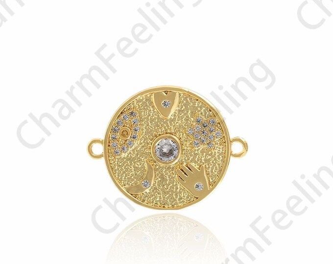 Micropave CZ Lucky Connector,18K Gold Filled Circular Connector,Coin Connector,Coin Charm,Lucky Charm,DIY Jewelry Accessories,23.5x18.5x3mm