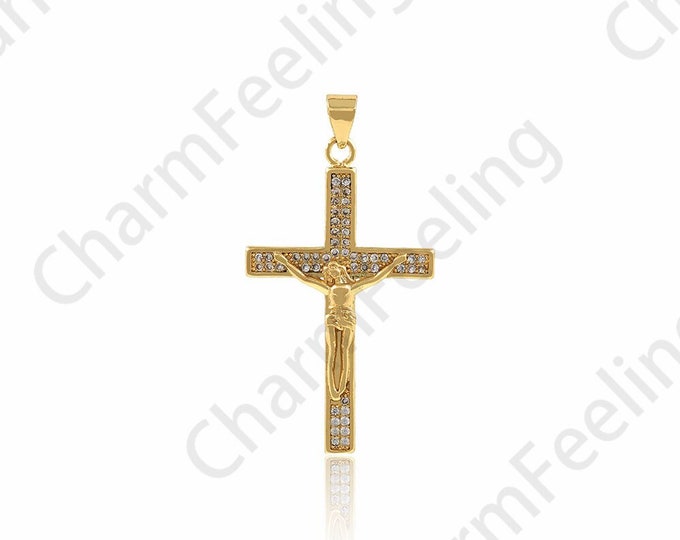 Religious Charm,Cross Charm,18K Gold Filled Cross Pendant,Micropavé CZ Cross Necklace,Christian Charm,DIY Jewelry Accessories,21x40x2.8mm