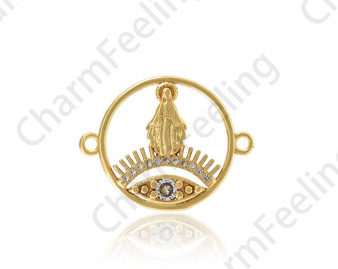 Notre Dame Connector,Eye Connector,Micro-pavé CZ Notre Dame Charm, 18K Gold Filled Circular Connector, DIY Jewelry Accessories, 23x18x2.8mm