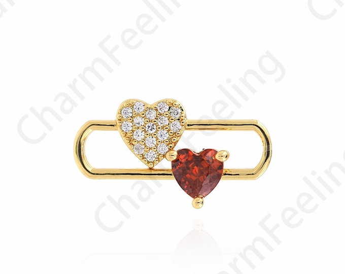 Paper Clip Connector, Heart Connector, Micropavé CZ Love Connector, 18K Gold Filled Love Charm, DIY Jewelry Supplies,10.5x19.5x3.5mm
