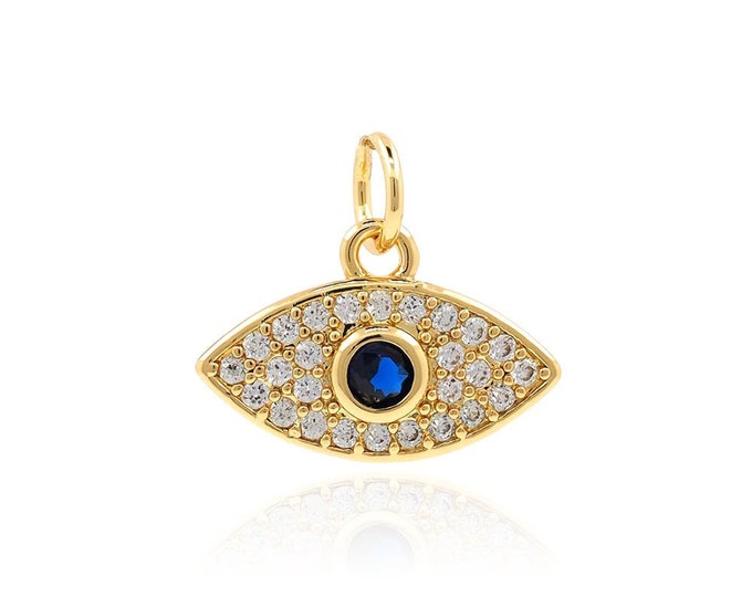 Micropavé CZ Eye Pendant, 18K Gold Filled Eye Amulet, Eye Pendant, Lucky Charm, Eye Charm, DIY Jewelry Accessories,13x15x2.5mm