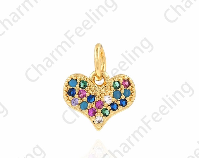 Micropavé CZ Love Necklace,18K Gold Filled Heart Charm, Love Charm, Heart Pendant, DIY Jewelry Accessories, 9.5x11x2.5mm