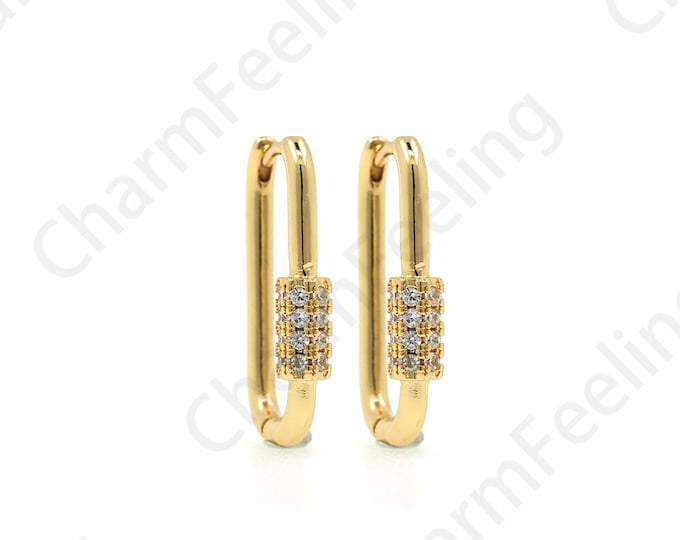 Square Earrings,18K Gold Filled Hollow Earrings,Micropavé CZ Rectangular Earrings,A Gift For Her,Multi-Zircon Earrings,12x21x3.5mm