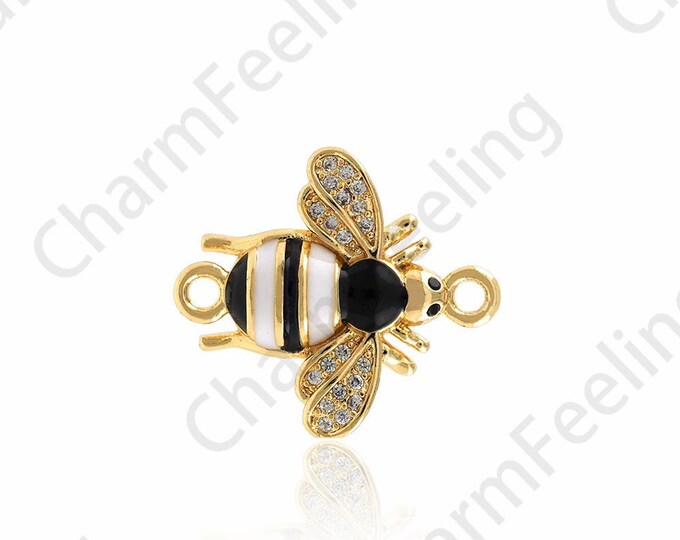 18K Gold Filled Bee Connector, Animal Connector, Micropavé CZ Bee Charm, Insect Charm, DIY Jewelry Accessories, 19.5x17.5x4.5mm